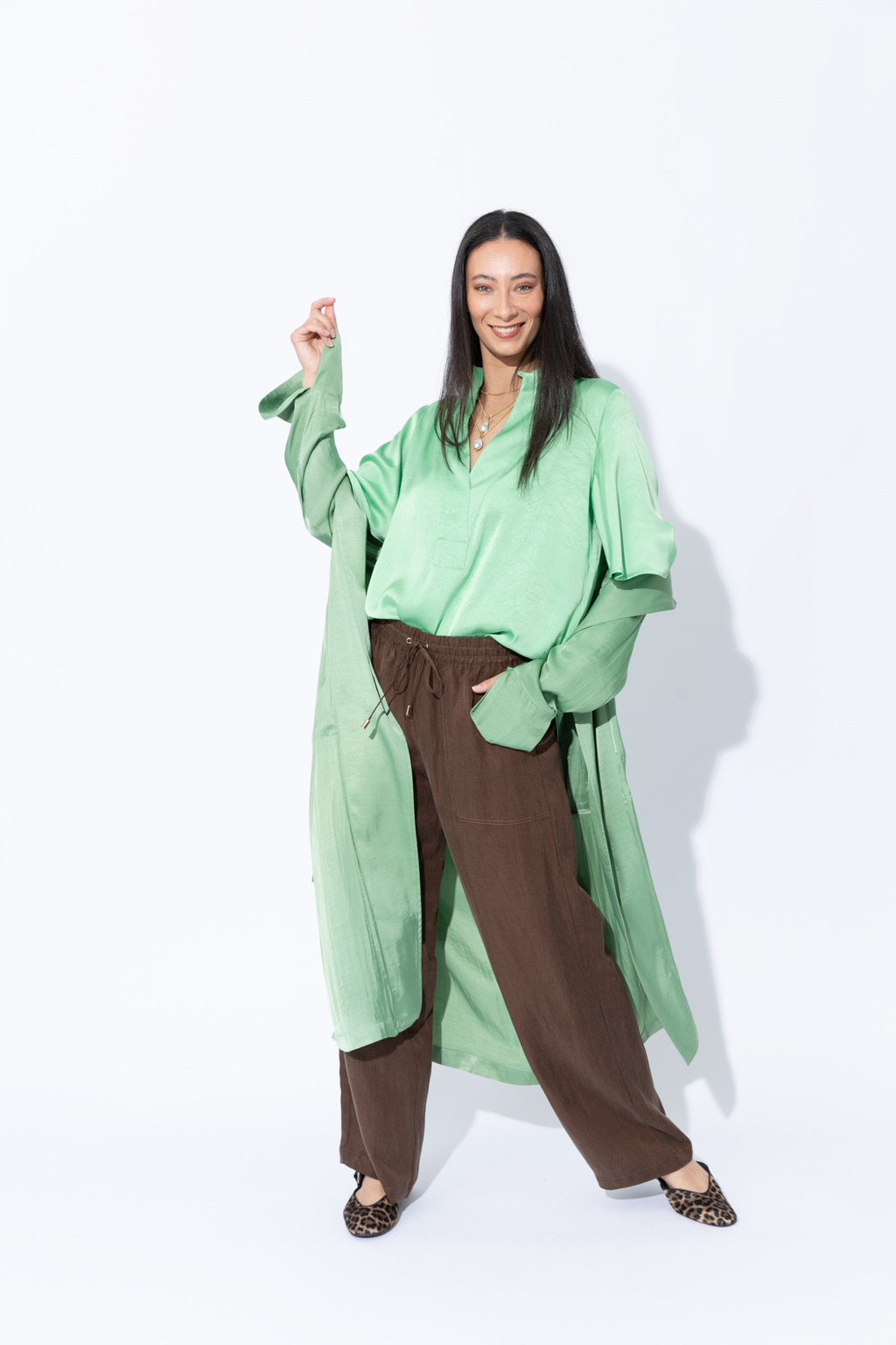 Green Embossed Fluted Blogger Shirt