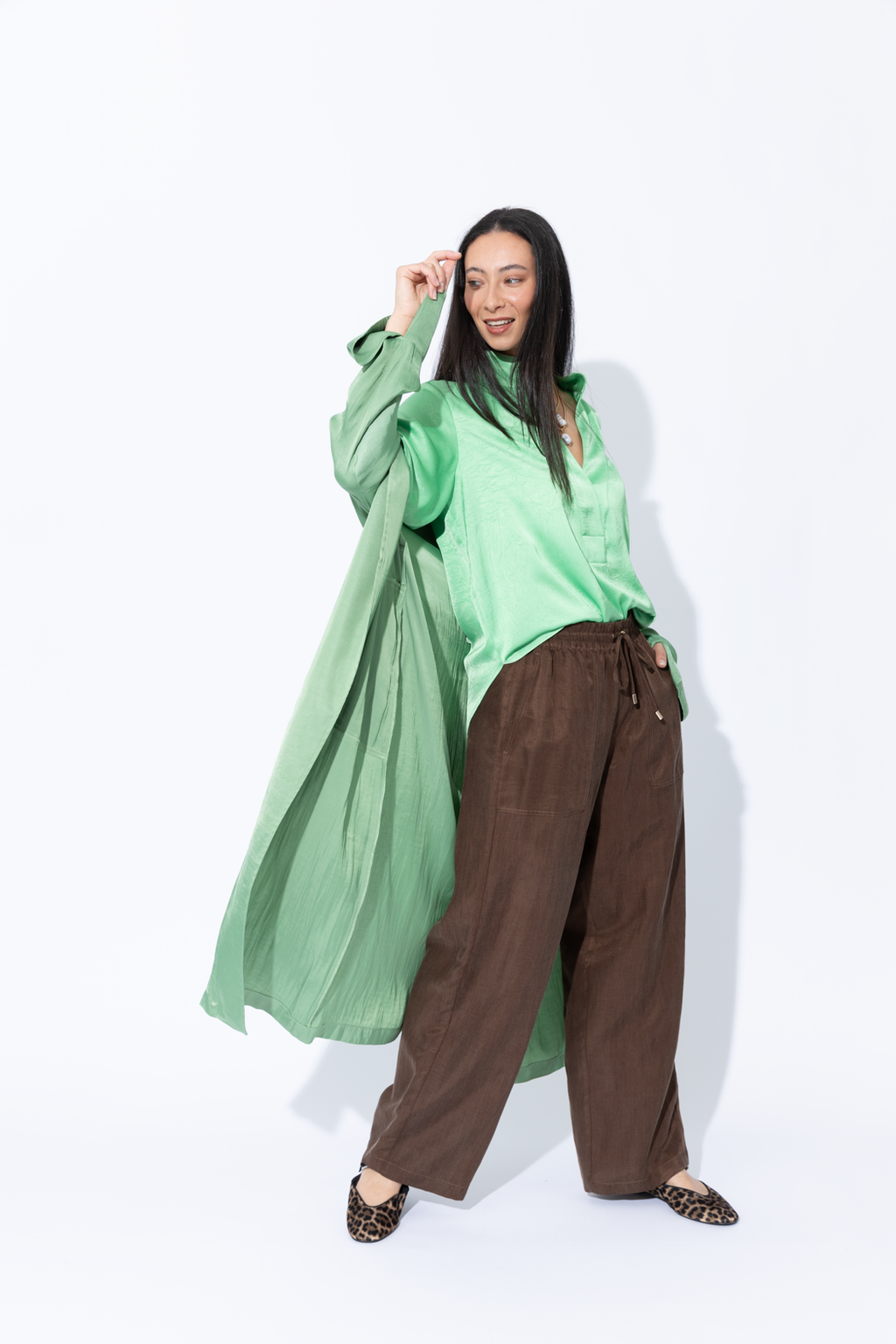 Green Embossed Fluted Blogger Shirt