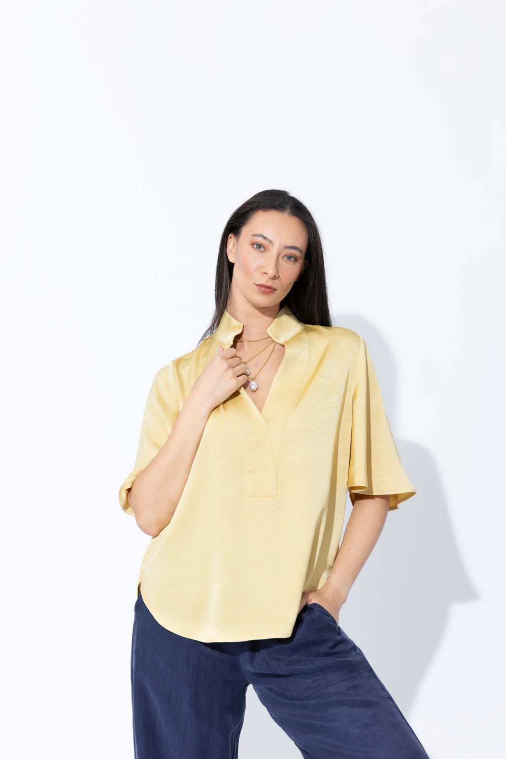 Lemon Embossed Fluted Blogger Shirt