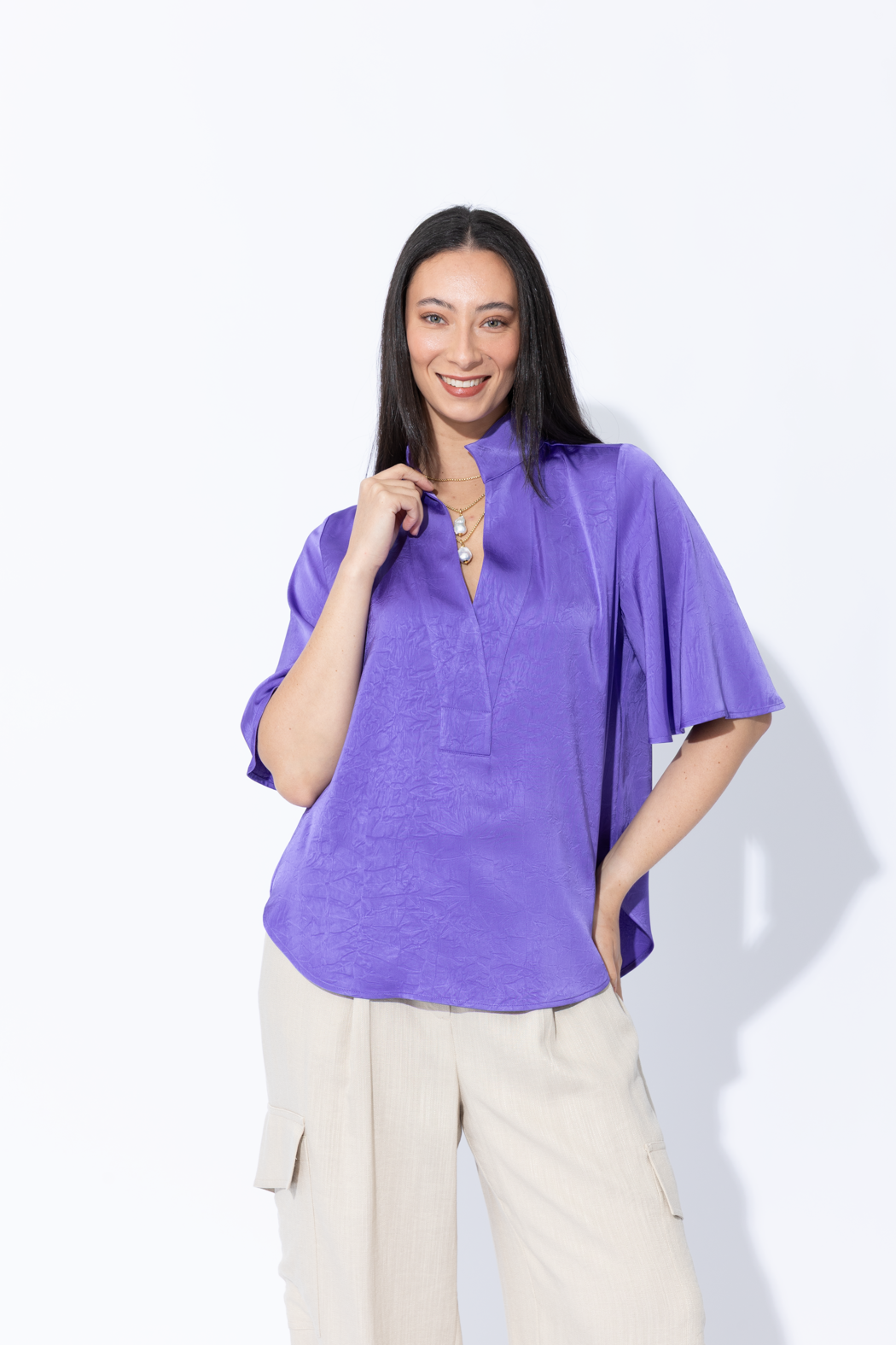 Purple Embossed Fluted Blogger Shirt