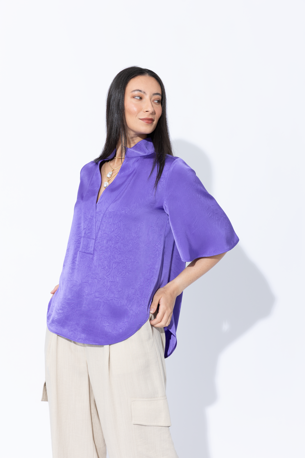 Purple Embossed Fluted Blogger Shirt