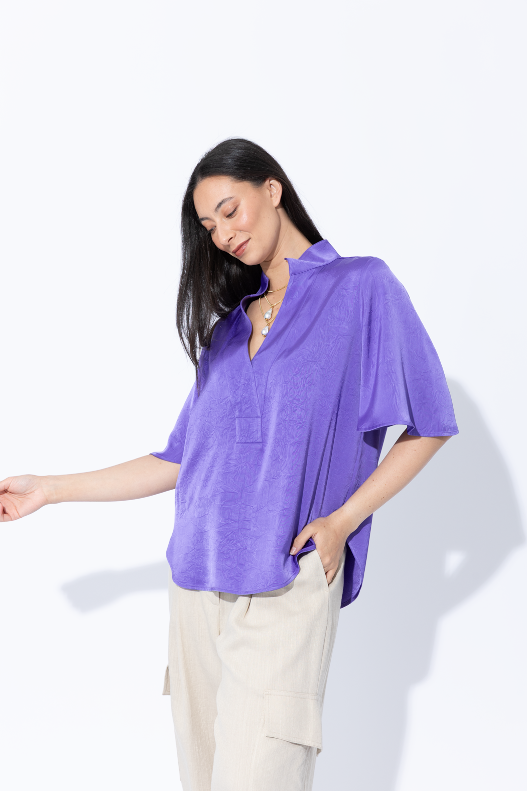 Purple Embossed Fluted Blogger Shirt
