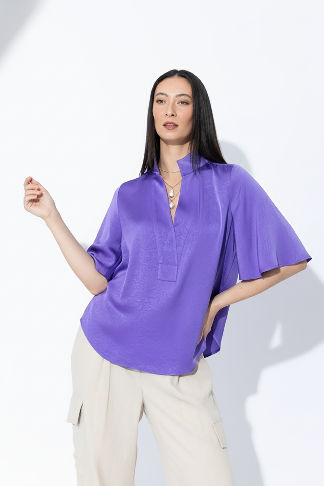 Purple Embossed Fluted Blogger Shirt