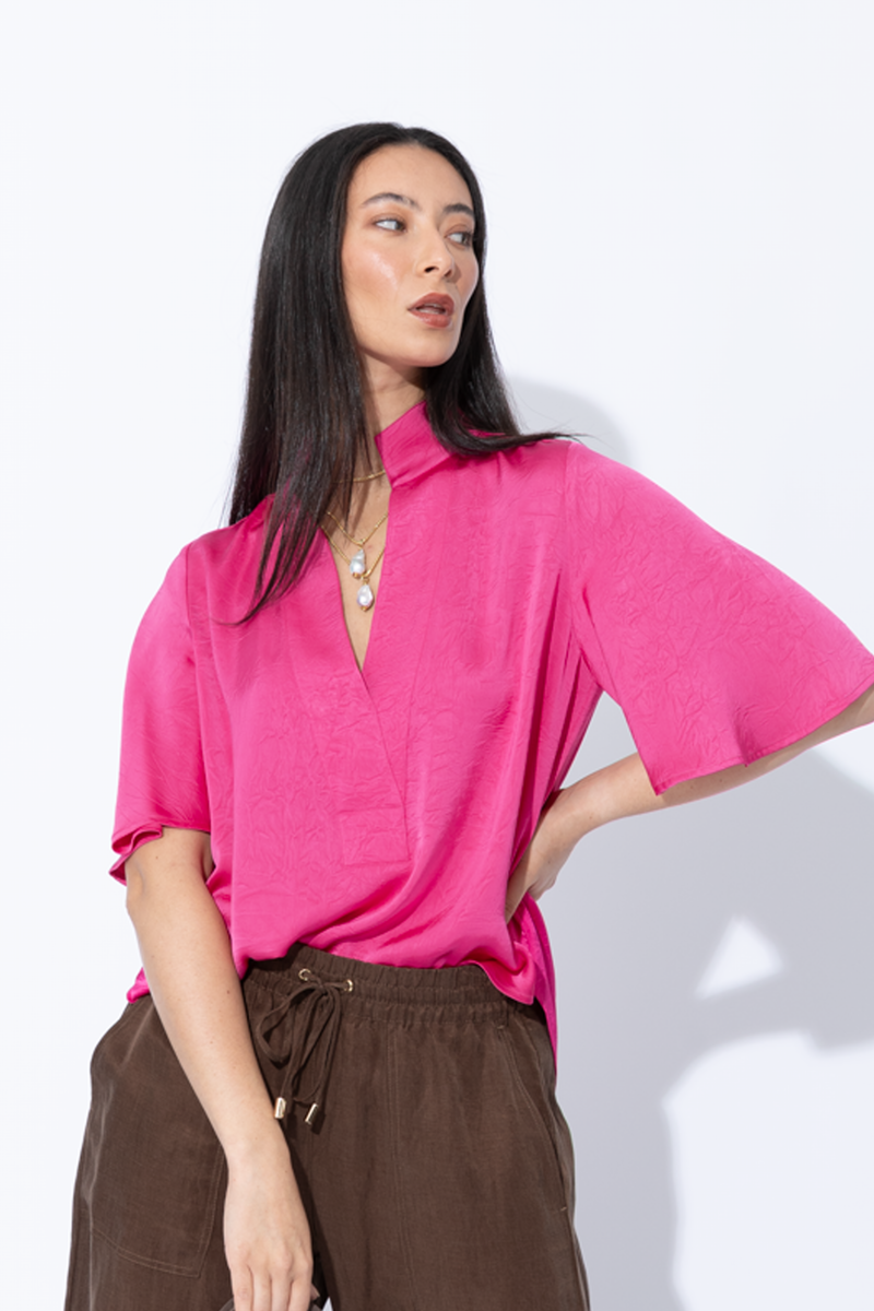 Pink Embossed Fluted Blogger Shirt