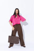 Pink Embossed Fluted Blogger Shirt