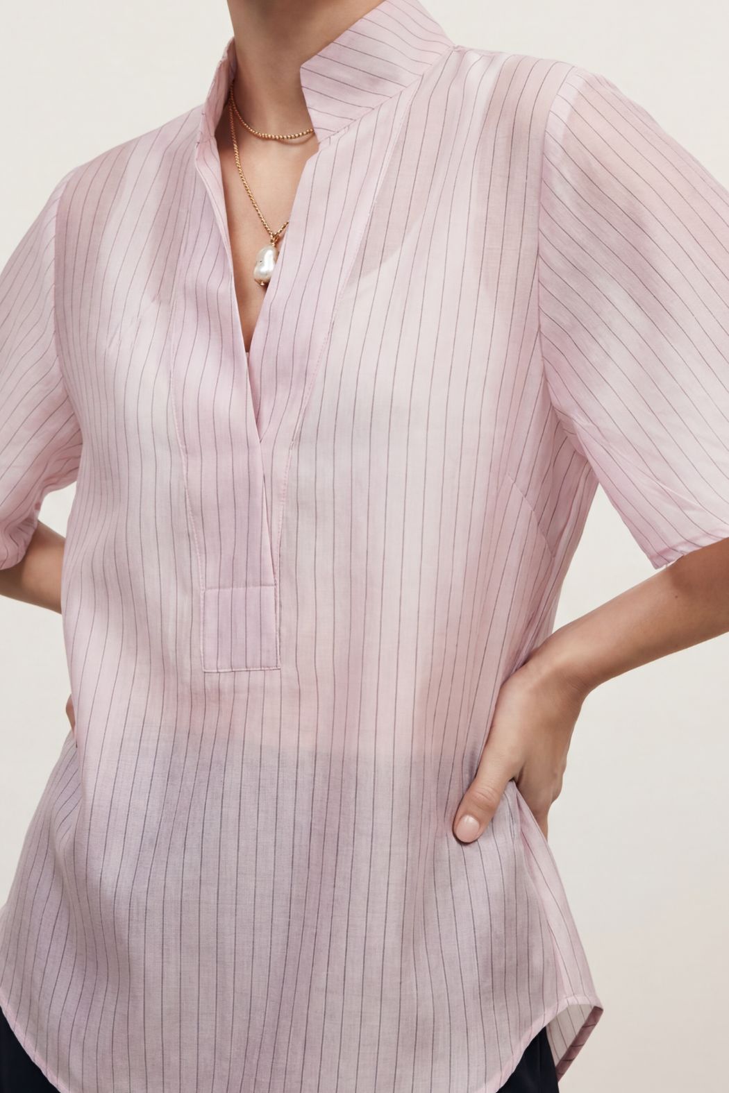 Pale Pink Lyocell Fluted Blogger Shirt