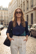 Navy Spliced Milan Blogger Shirt