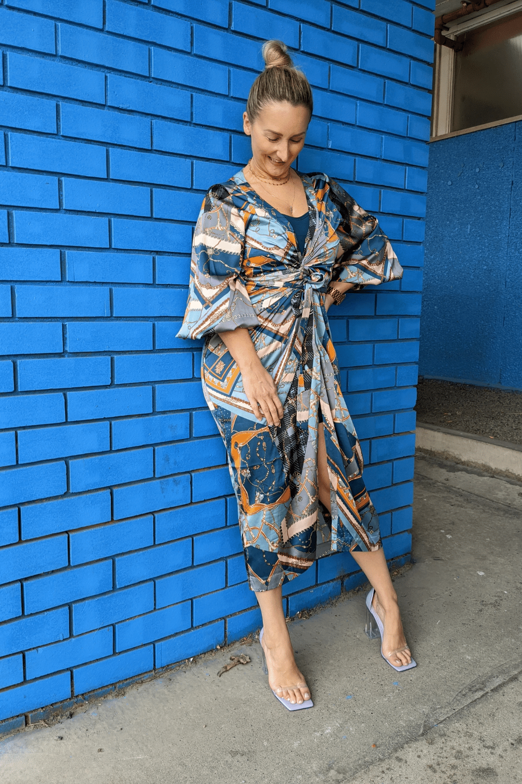 Blue Chains Silky Wrap Dress FINAL- SALE