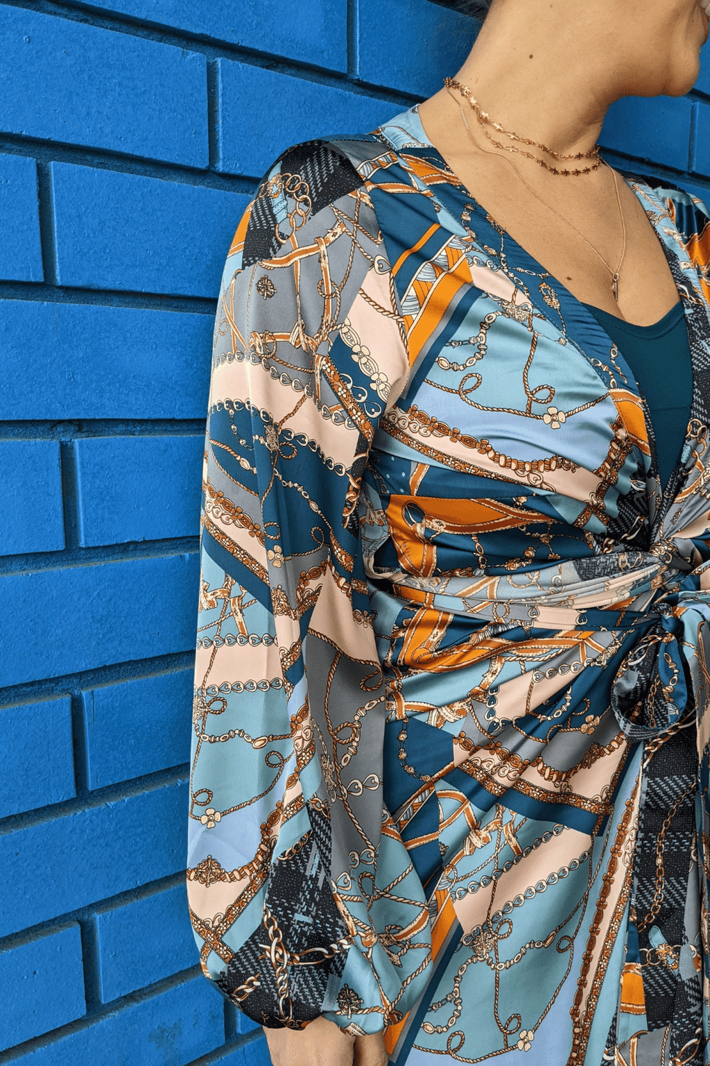 Blue Chains Silky Wrap Dress FINAL- SALE