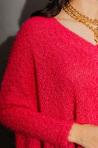 Raspberry Fluffy V Neck Jumper