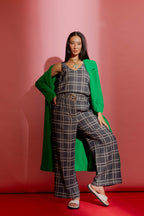 Navy Check Linen Crop Cleo Pant
