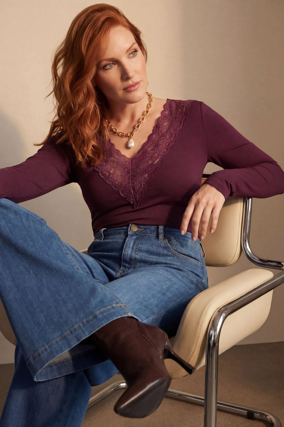 Cherry Tencel Lust Lace Top