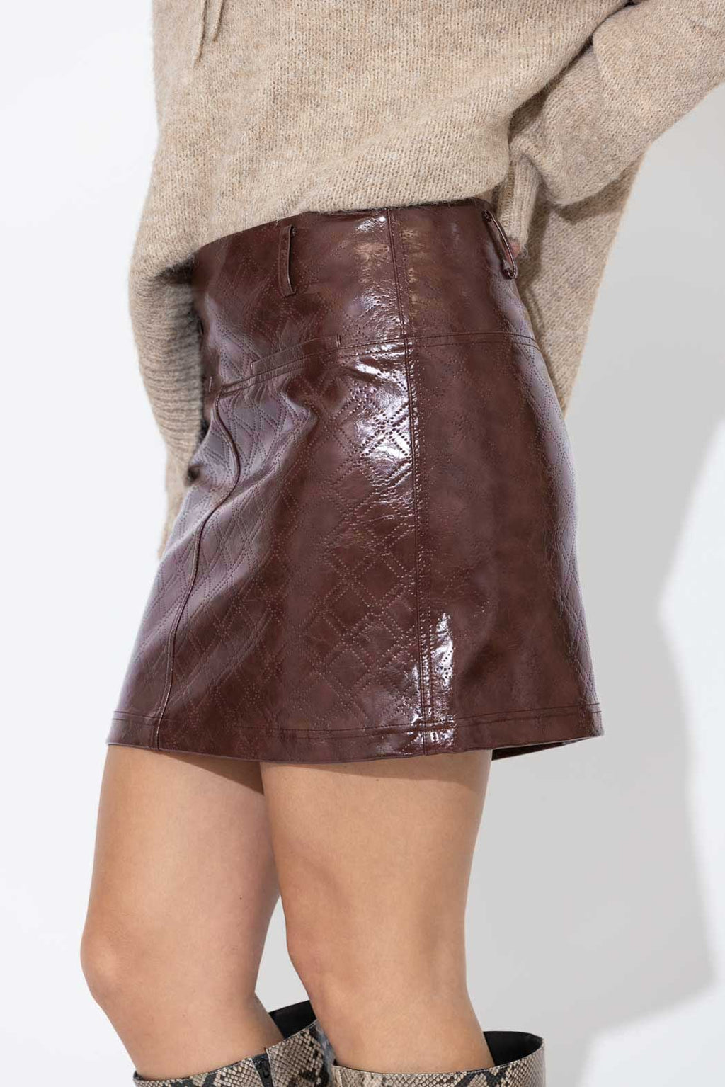 Chocolate Faux Leather Mini Skirt