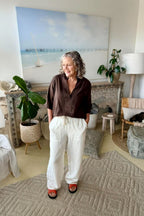 Chocolate Washed Linen Blogger Shirt