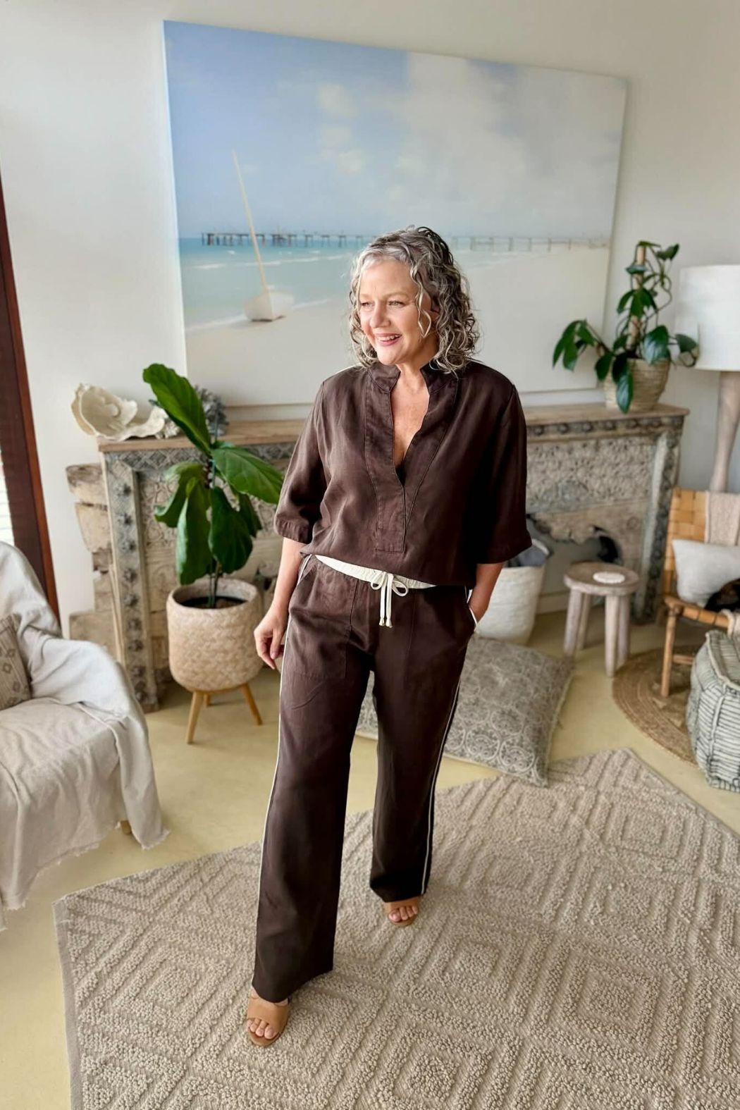 Chocolate Washed Linen Pocket Pant