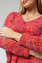 Red Speckle Fluffy V Neck Jumper