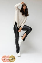 Black Coated Split Miracle Pants
