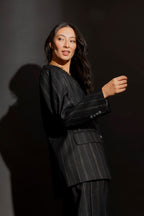 Black Stripe Lurex Oversized Blazer Black Stripe