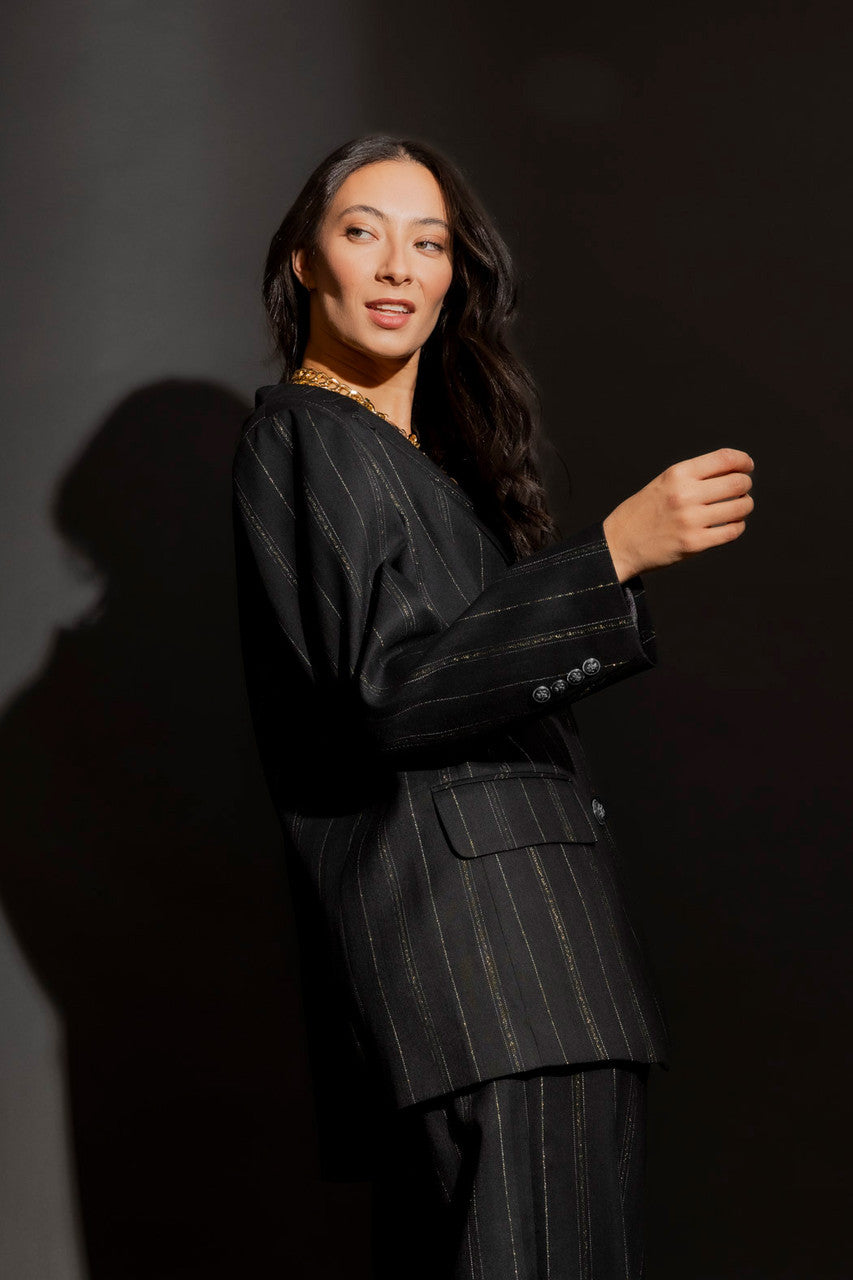 Black Stripe Lurex Oversized Blazer Black Stripe