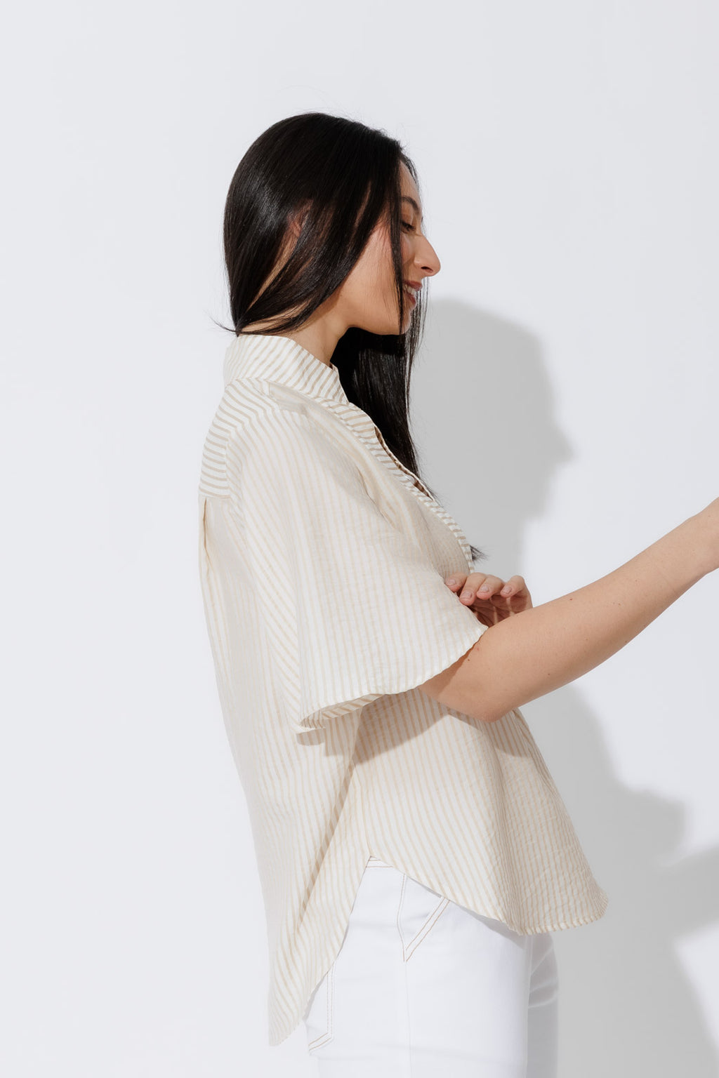 Tan Stripe Milan Fluted Blogger Shirt