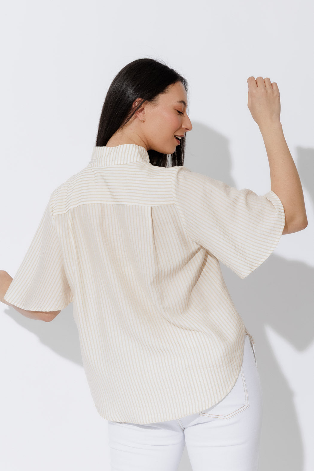 Tan Stripe Milan Fluted Blogger Shirt