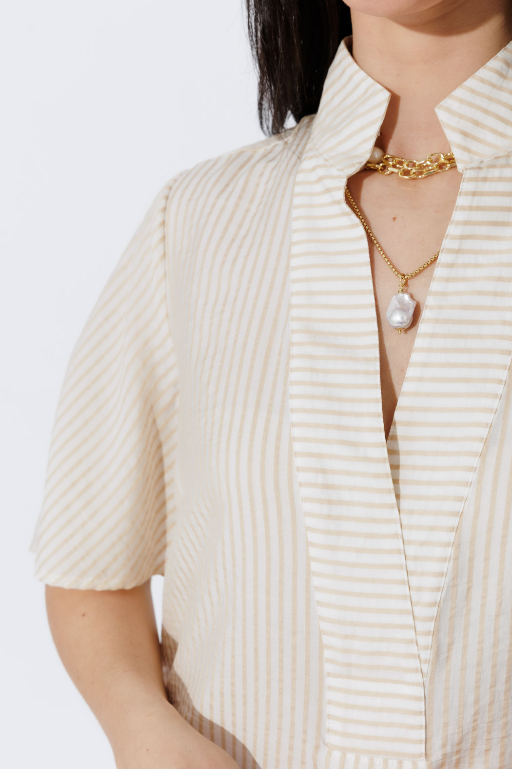 Tan Stripe Milan Fluted Blogger Shirt