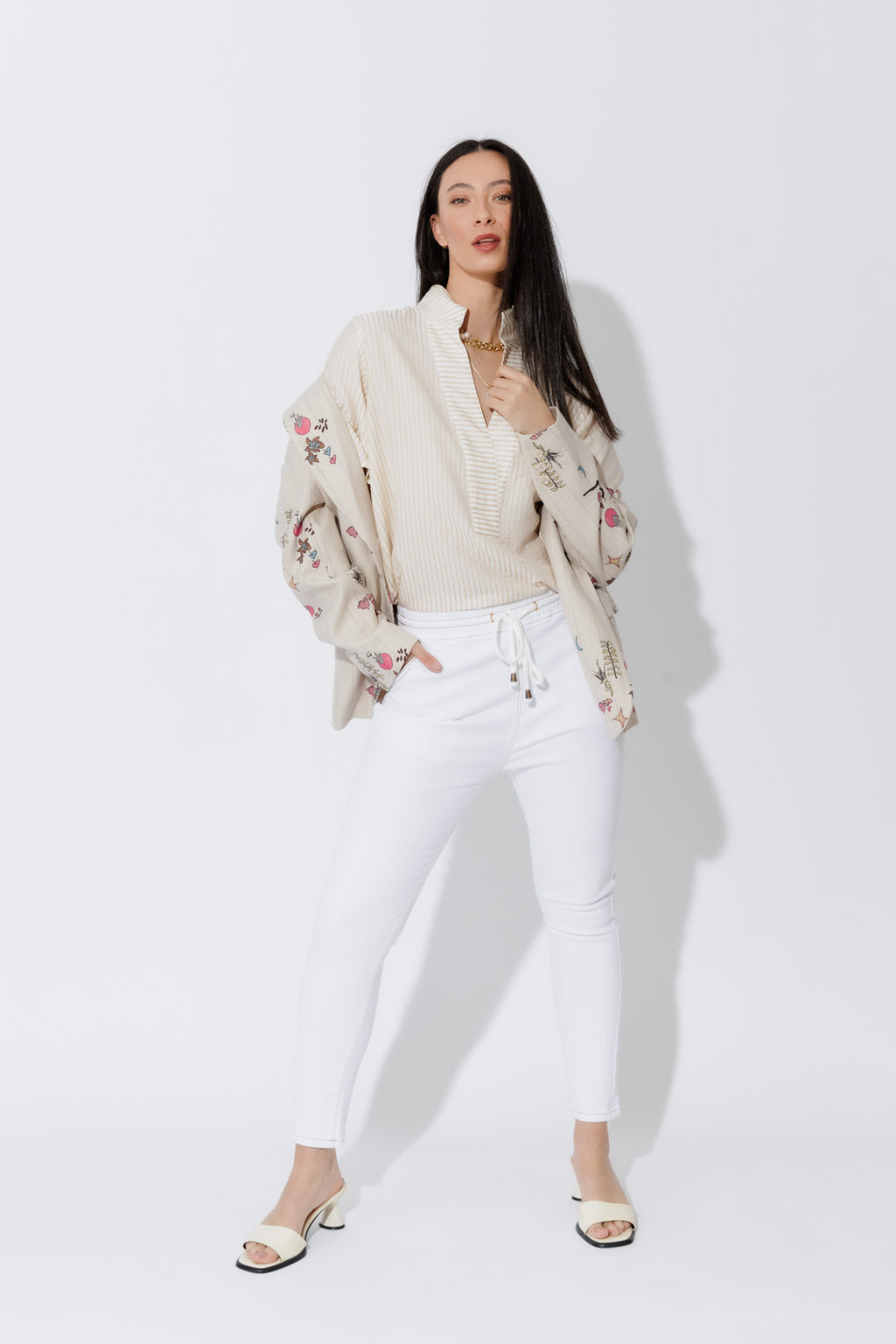 Tan Stripe Milan Fluted Blogger Shirt