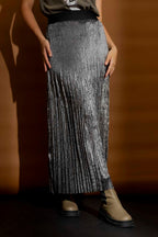 Pewter Metallic Pleat Skirt Pewter Sml