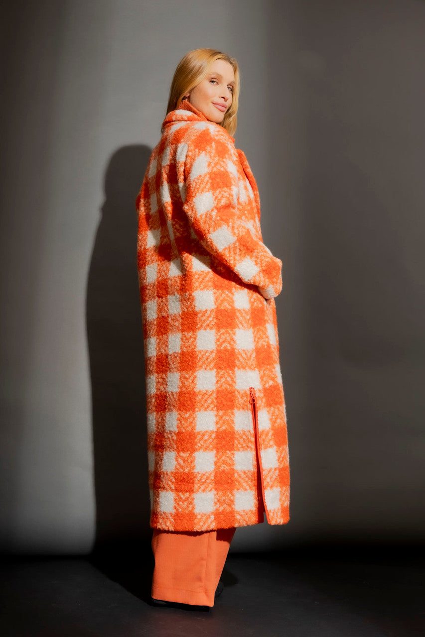 Orange Check Zip Coat Orange Check