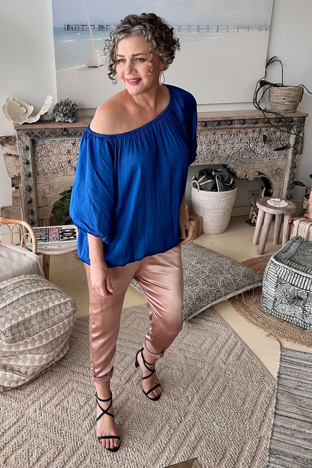 Cobalt Silky Off Shoulder Top - FINAL SALE