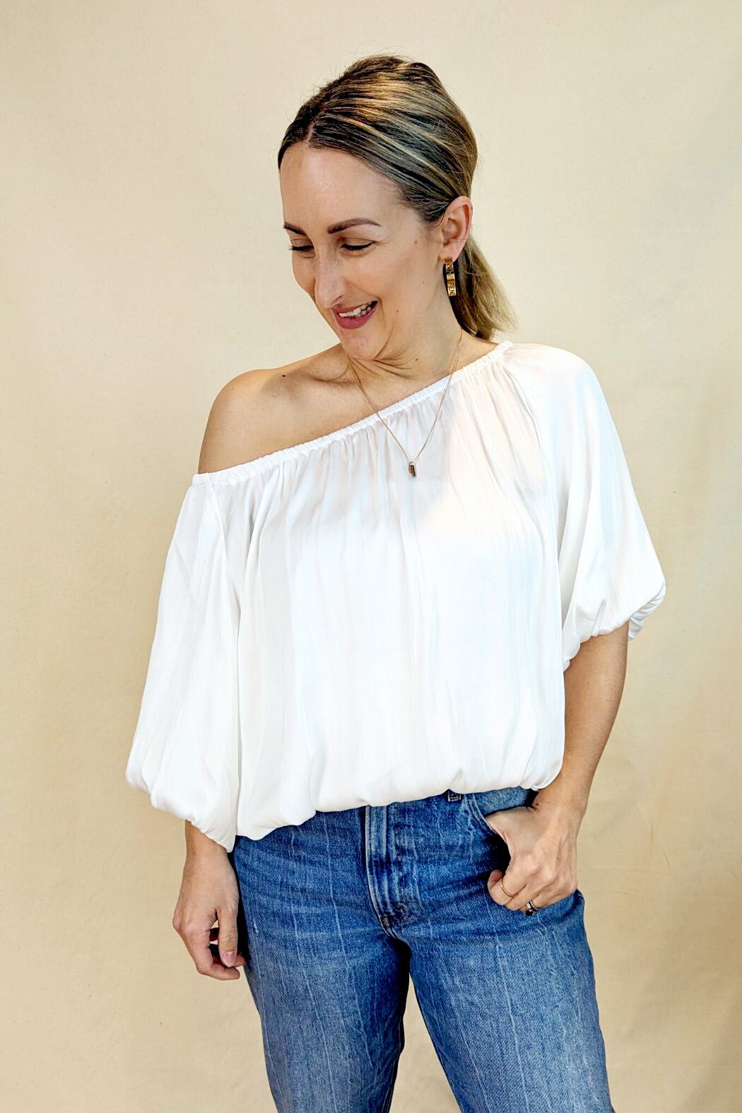 White Silky Off Shoulder Top NT