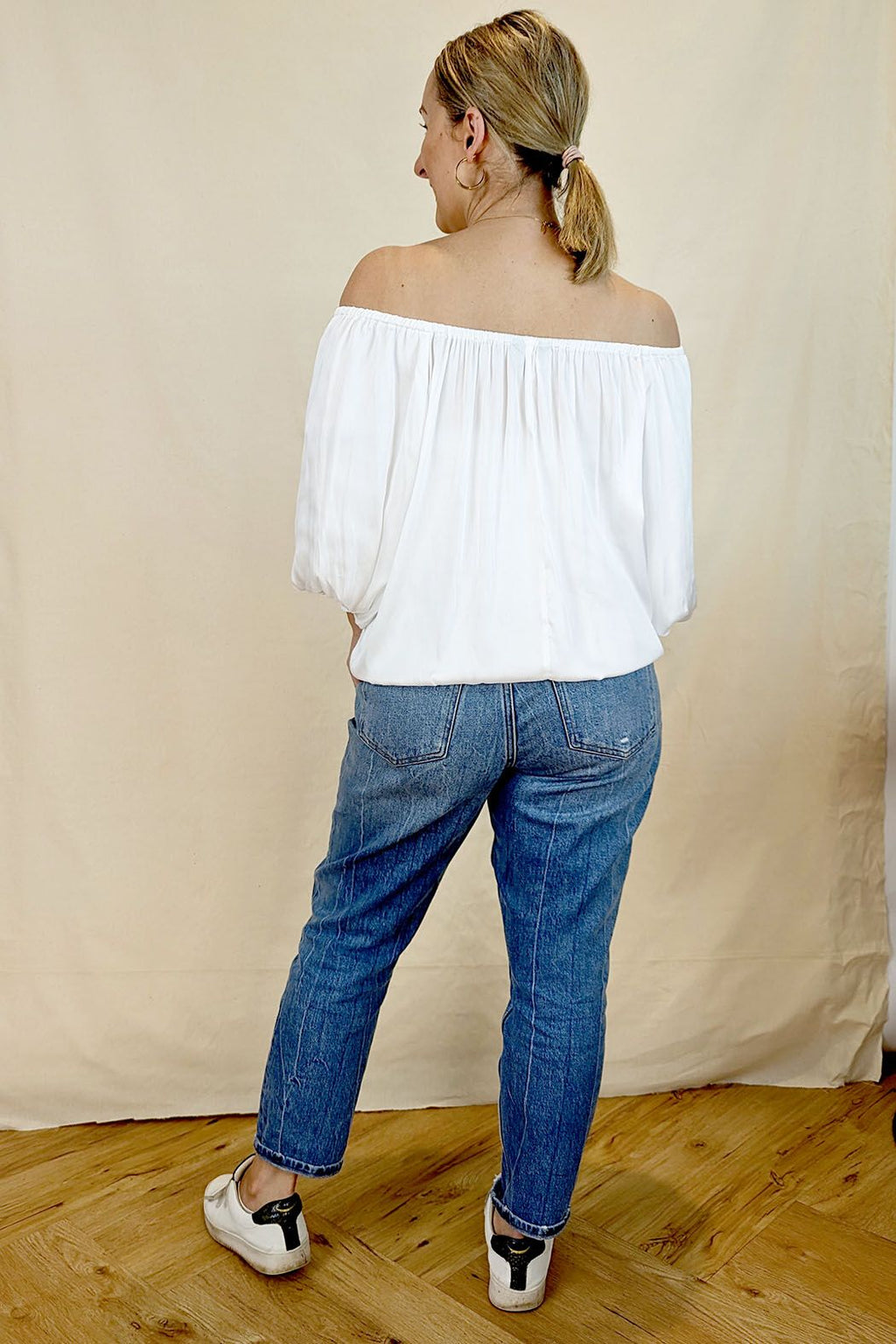 White Silky Off Shoulder Top NT