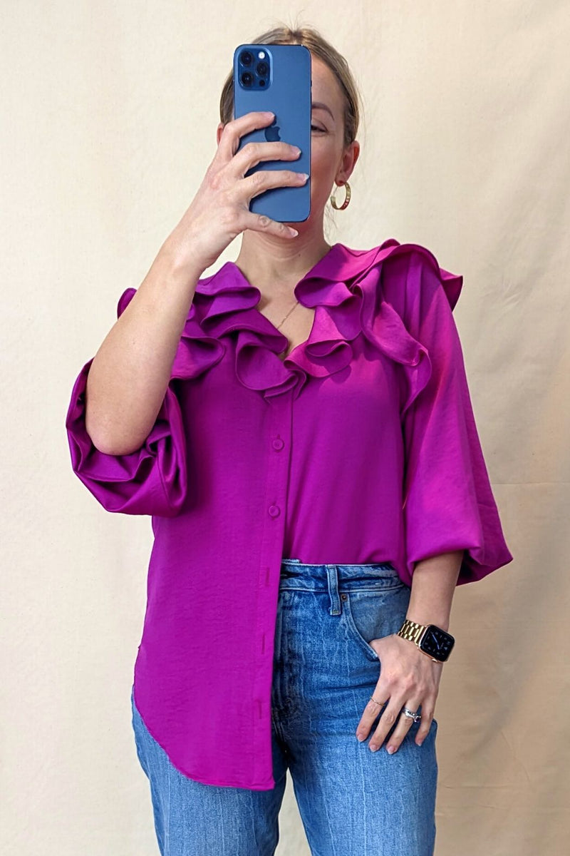 Magenta Ruffle Shirt - Final Sale