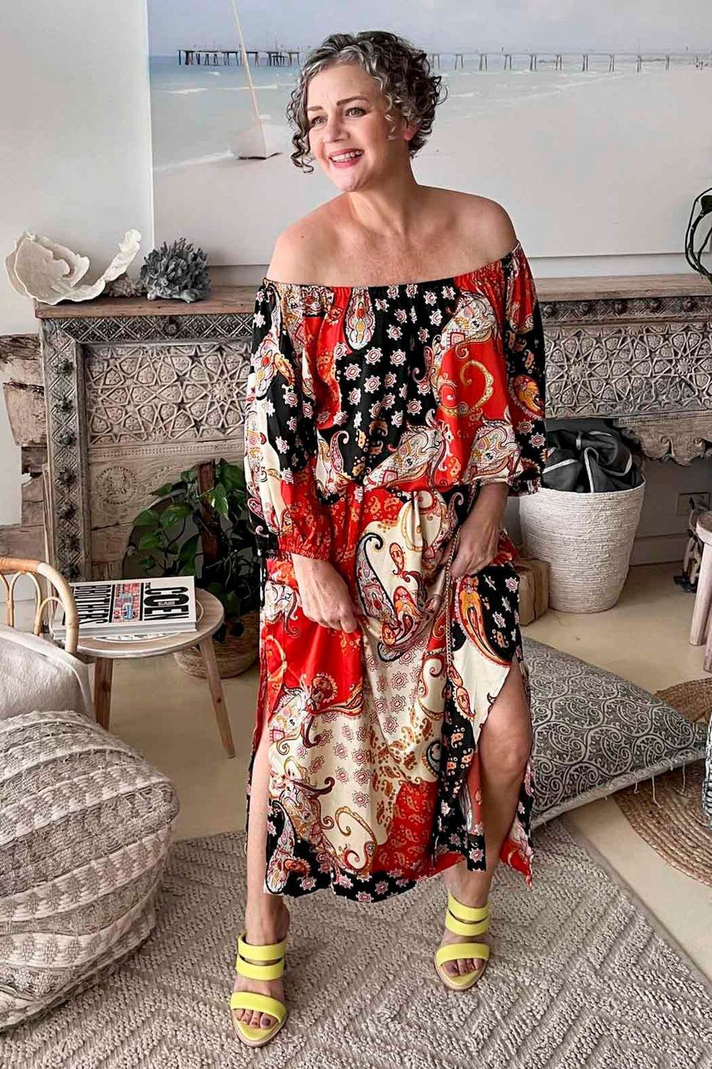 Orange Off Shoulder Dress - SALE