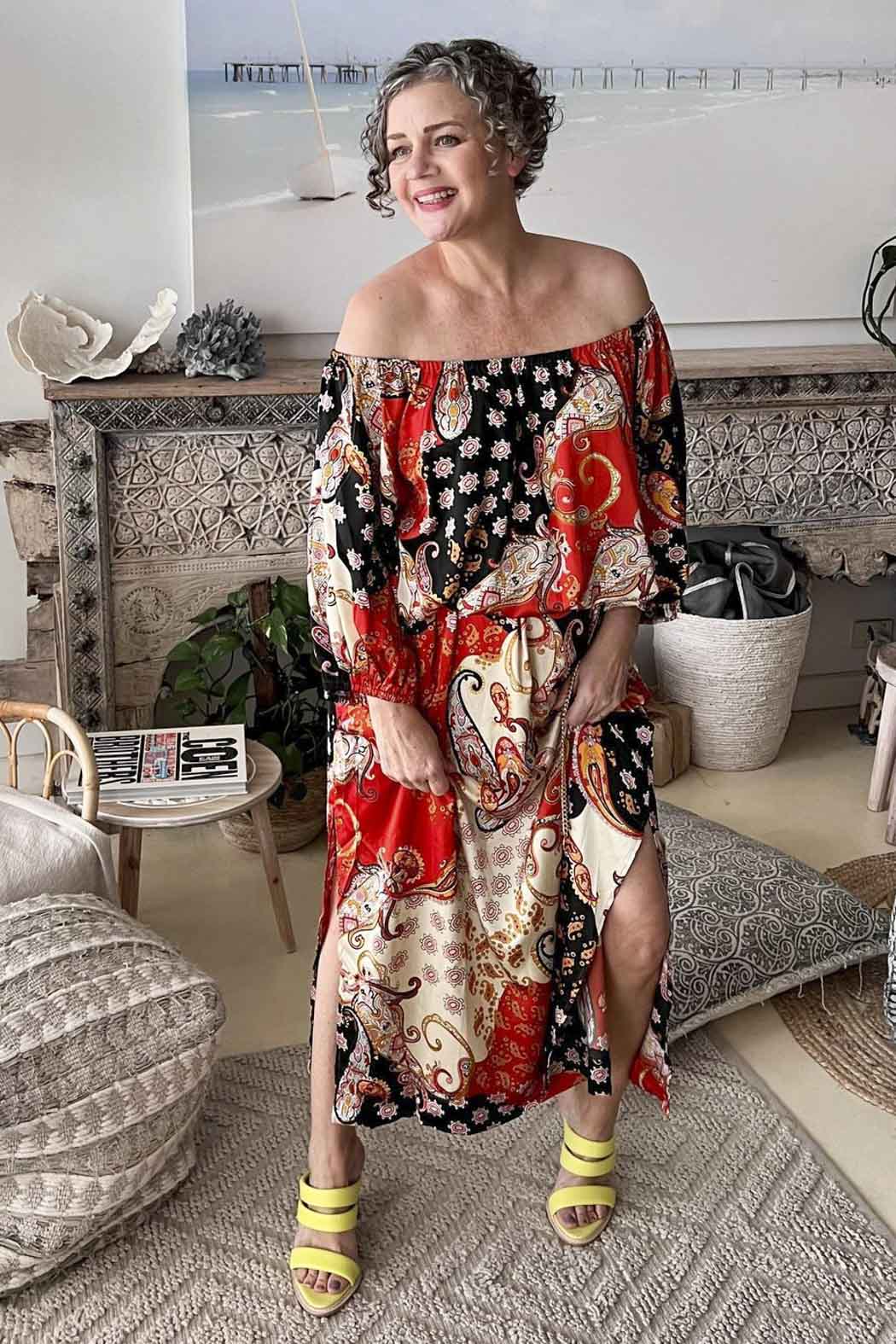 Orange Off Shoulder Dress - SALE