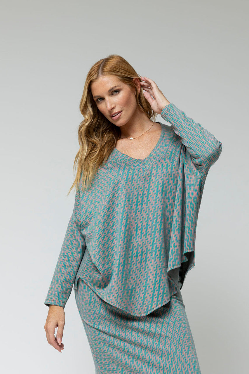 Jade Jacquard V Neck Jumper - Sale