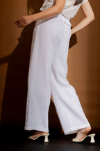 White Luxury Linen Paperbag Pants