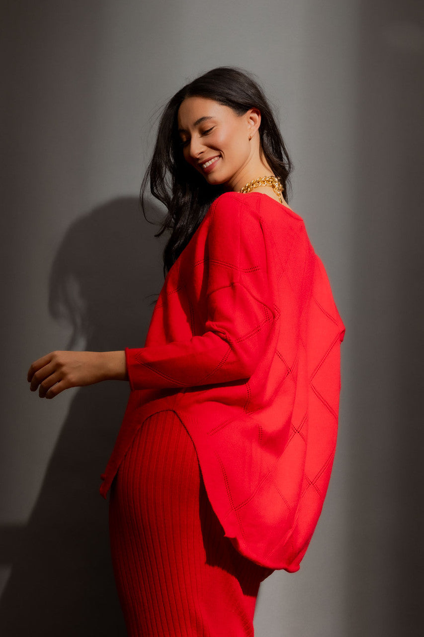 Red Criss Cross V Neck Jumper Red S
