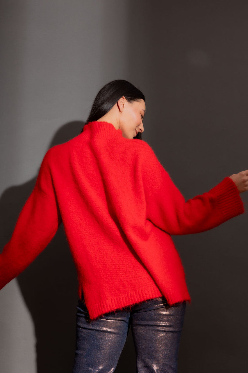 Red Funnel Neck Jumper Red S