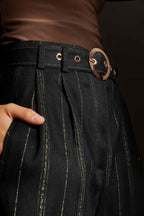 Black Stripe Lurex Cleo Pant Black Stripe