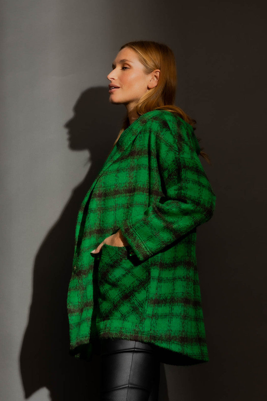 Green Check Hooded Coat Green Check