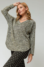 Black Gold Sparkle V Neck Top Jumper - Sale