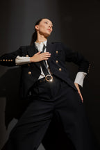 Black Stripe Sisca Midi Blazer Black Stripe