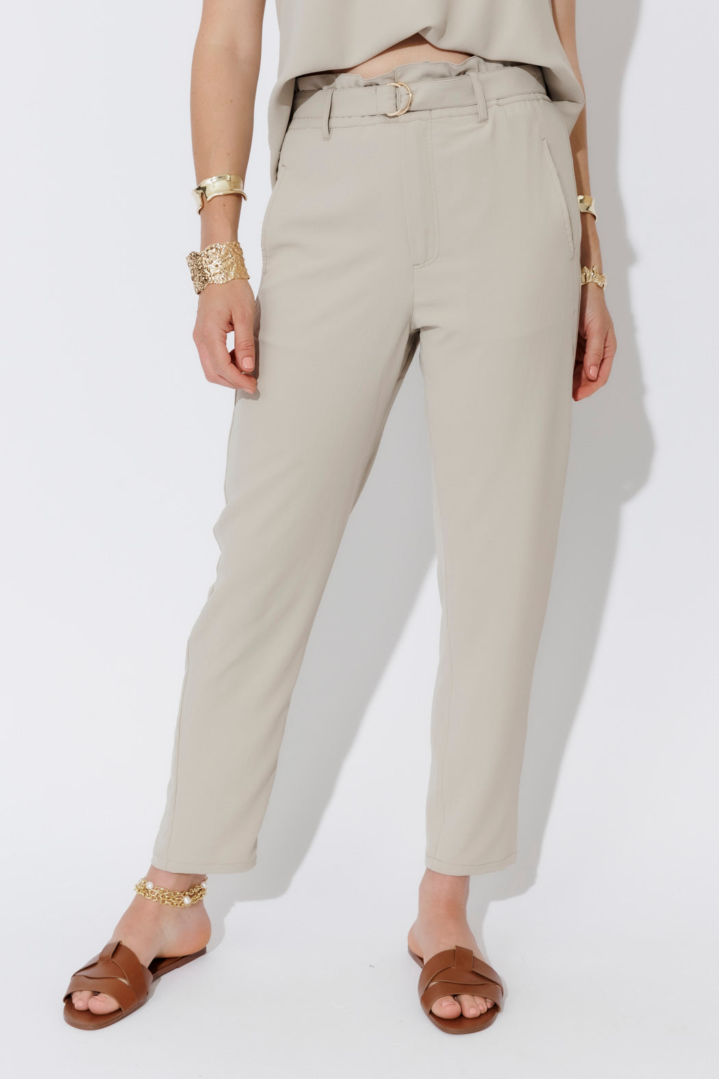 Beige Luxury Paperbag Pant