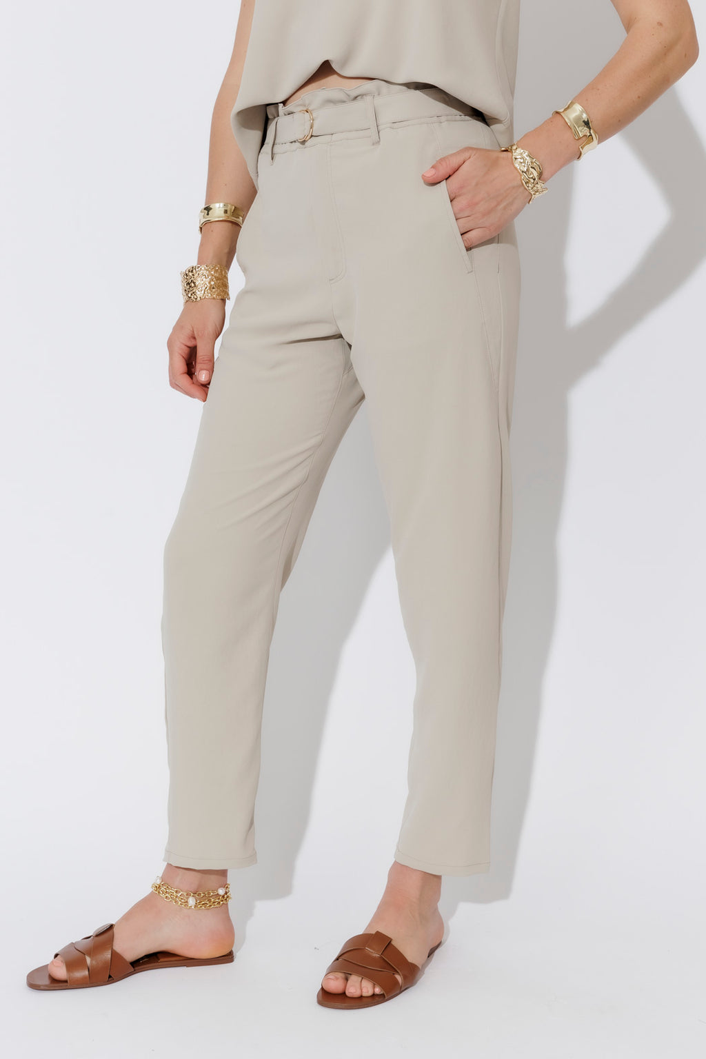 Beige Luxury Paperbag Pant