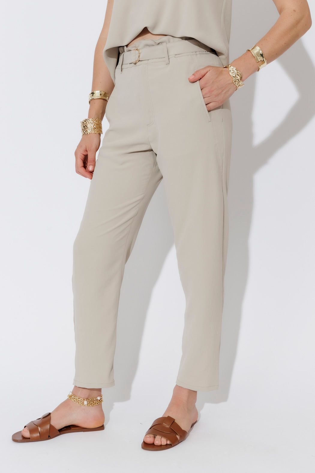 Beige Luxury Paperbag Pant