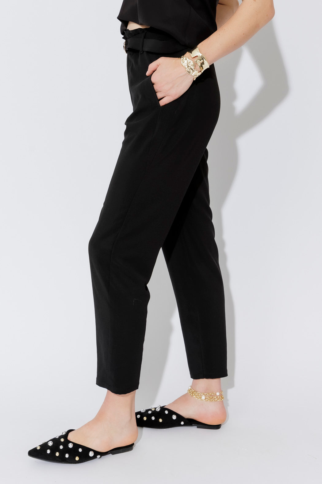 Black Luxury Paperbag Pant