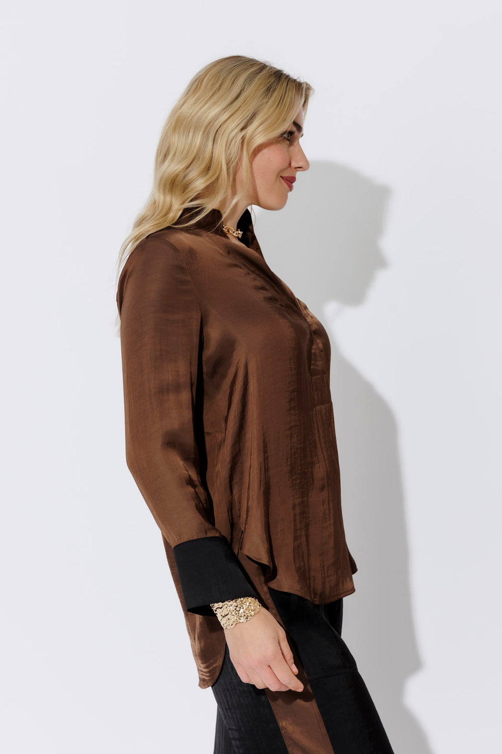 Mocha Glow Cuffed Blogger Shirt