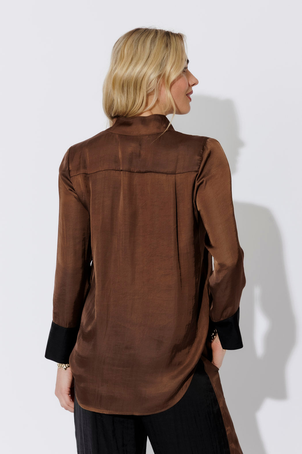 Mocha Glow Cuffed Blogger Shirt