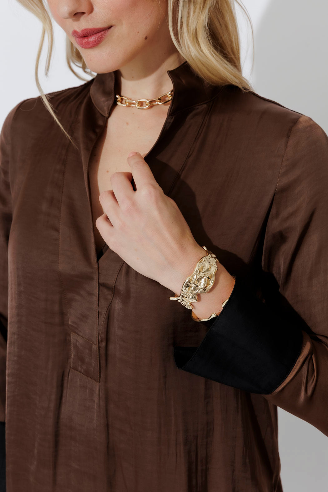 Mocha Glow Cuffed Blogger Shirt